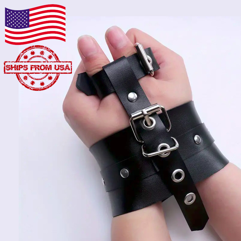 Adjustable Imitation Leather Handcuffs Thumb & Hand Restraint Strap Bondage BDSM