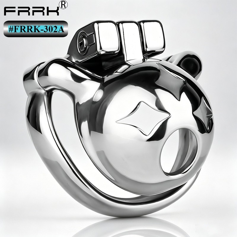 FRRK Stainless Steel Chastity Cage Penis Bondage Lock Cage Male Fetish BDSM Toy