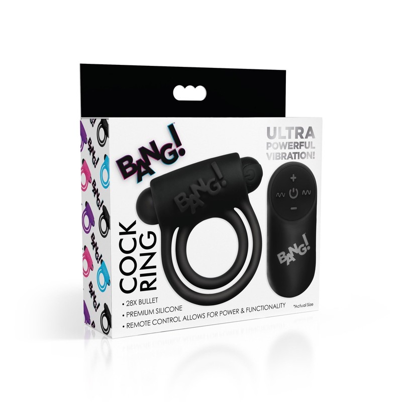 Bang! Remote Control 28X Vibrating Cock Ring and Bullet - Black gallery