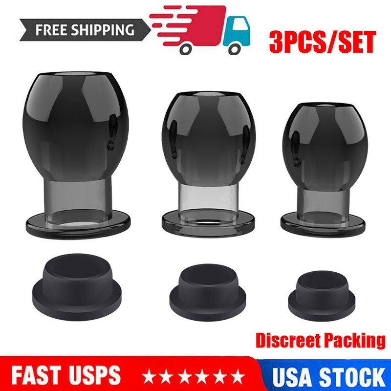 3PCS Hollow Anal Butt Plug Trainer Deep Access Spreader Enema Tunnel Sex Toy **
