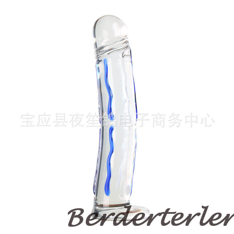 Large Thick Blue Stripe Crystal Glass Realistic Penis Dildos Butt Plug Sex Toys gallery