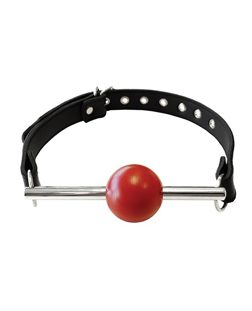 Rouge Leather Ball Gag with Stainless Steel Rod & Removable Ball-Black with Red