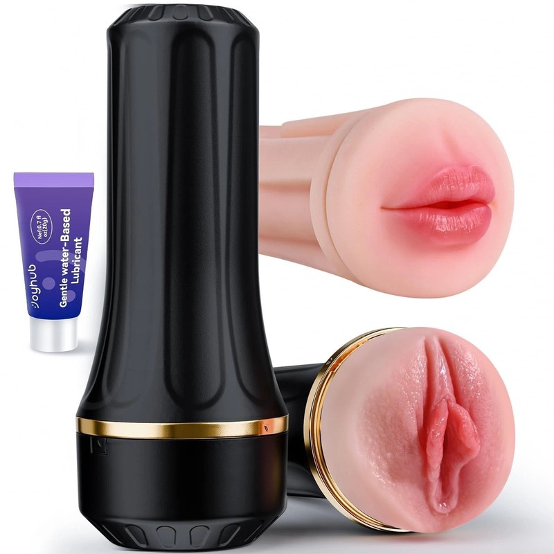 EINSEO Male Masturbator with Dual Sleeves – 7.5in Pocket Pussy Mouth Texture…