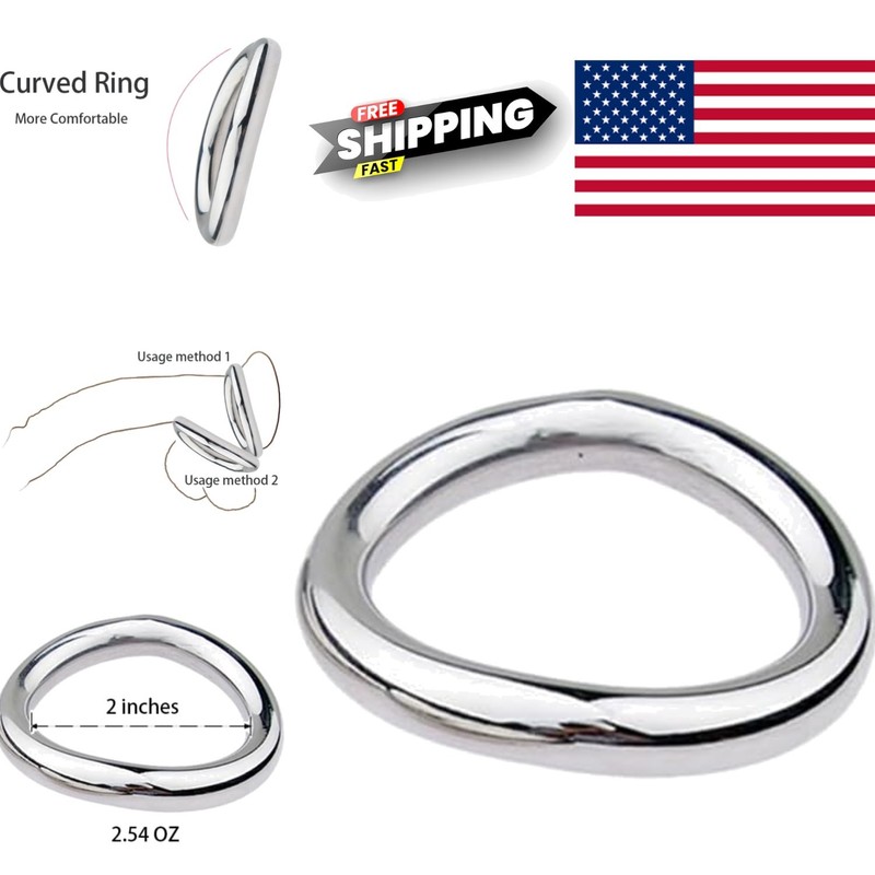Metal Cock Ring 2 Inch Large Stainless Steel Curved Design for Extended Pleasure