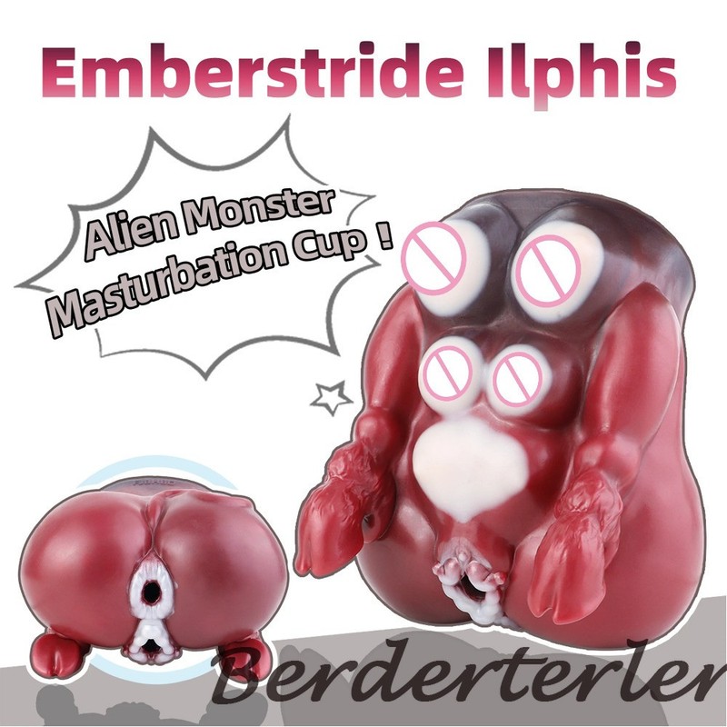 Red Hip Silicone Stroker Two Insertable Hole for Penis Masturbation Cup Sex Toys gallery