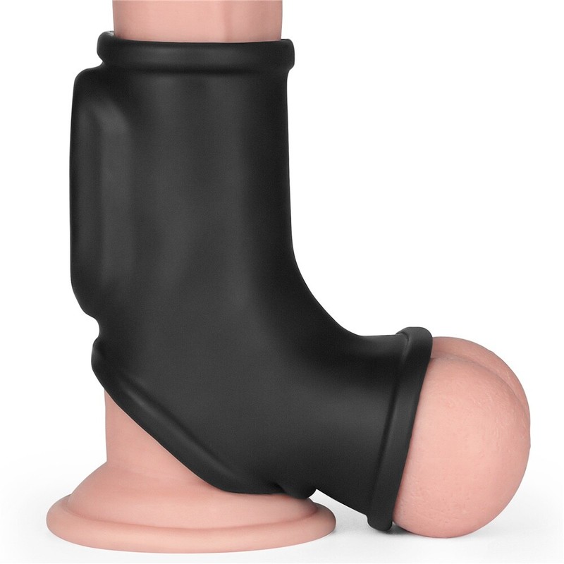 Open Head Silk Vibrating Penis Sleeve & Ball Stretcher 45% Girth, Reusable