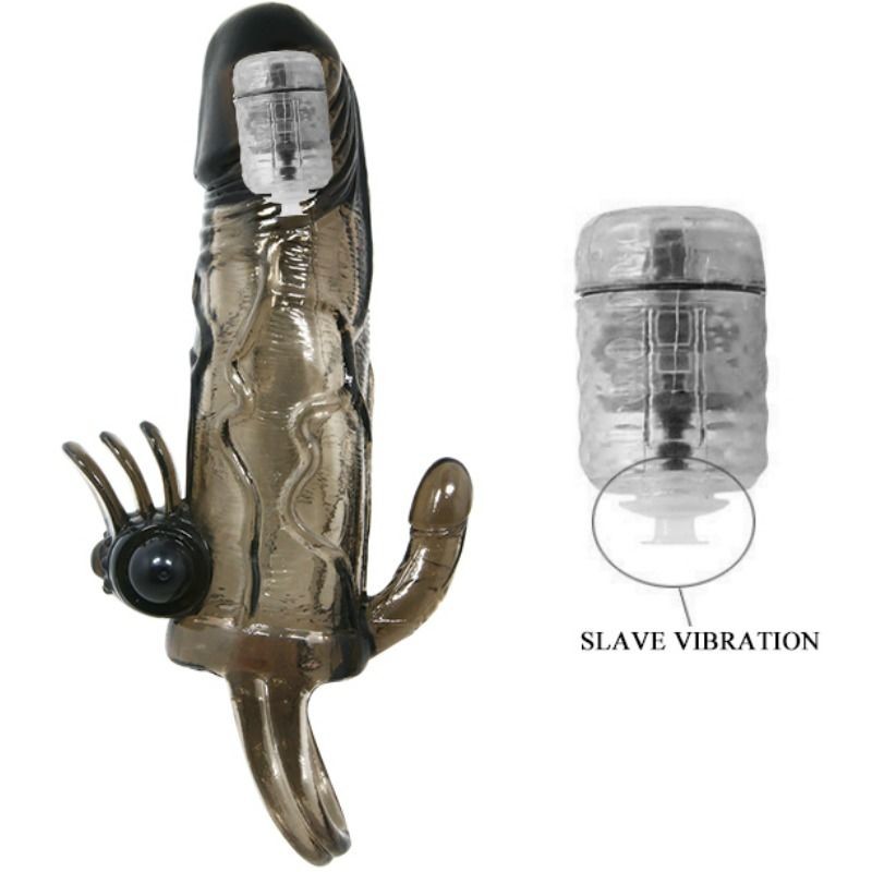 BAILE FOR HIM Brave Man Penis Sleeve with Clitoral and Anal Double Bullet Black