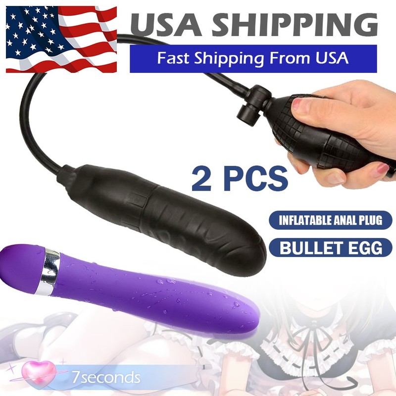 Inflatable Anal Butt Plug Massager + Bullet Egg Vibrator Sex Toys For Men Women