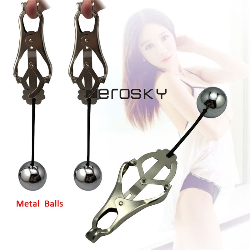 Breast-Nipple-Clamps-Clitoris-Clips-Weights-Ball-BDSM-Bondage-Sex-Toy-Woman-Male gallery
