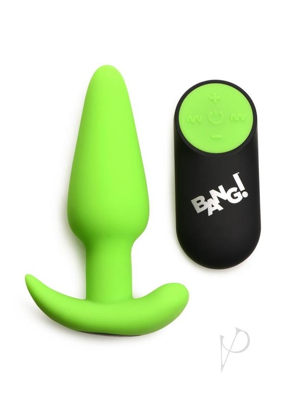Bang! 21X Glow in The Dark Rechargeable Silicone Butt Plug with Remote - Green gallery