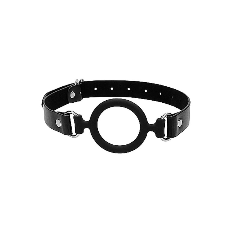 Ouch! Black & White Silicone Ring Gag With Adjustable Bonded Leather Straps Blac gallery