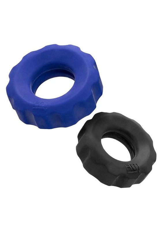 Hunkyjunk COG Silicone Cock Ring (2 Pack) - Blue/Black gallery