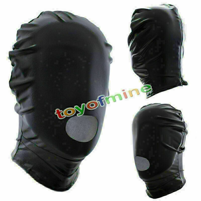 Black Spandex Open Mouth Oral Sex Hood Slave Hood Dominatrix Restraints Hood SM