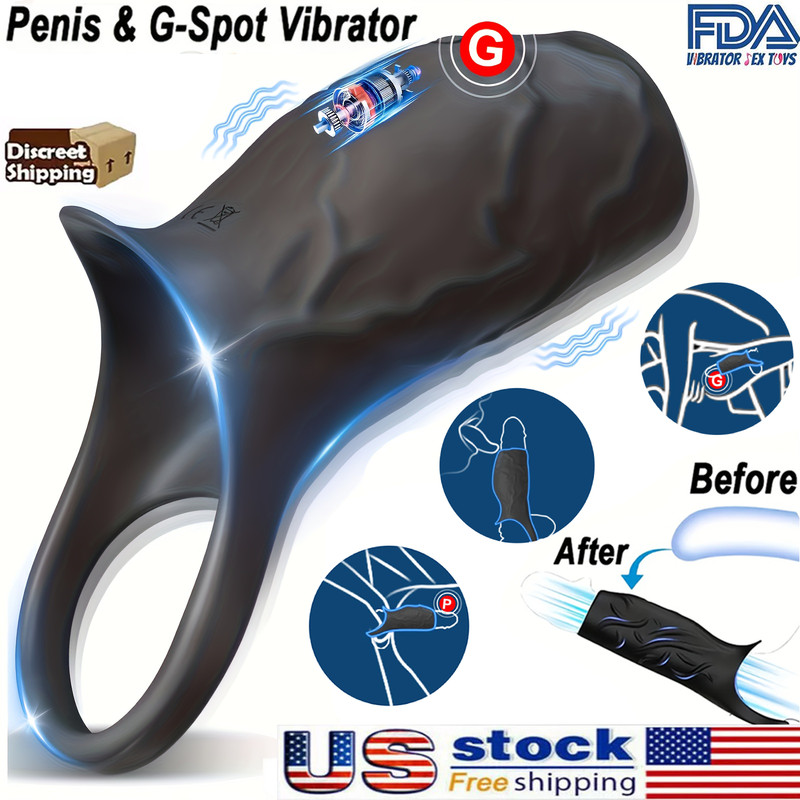 Vibrating Penis Extender Sleeve Cock Ring Vibrator Extension Men Couple Sex Toys