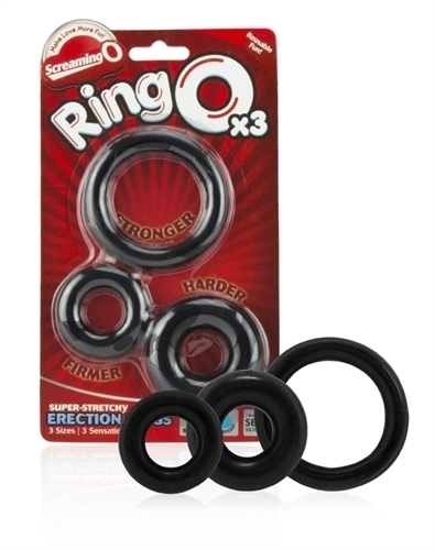 Screaming O RingO x3 Super Stretchy Erection Cock Rings - Black