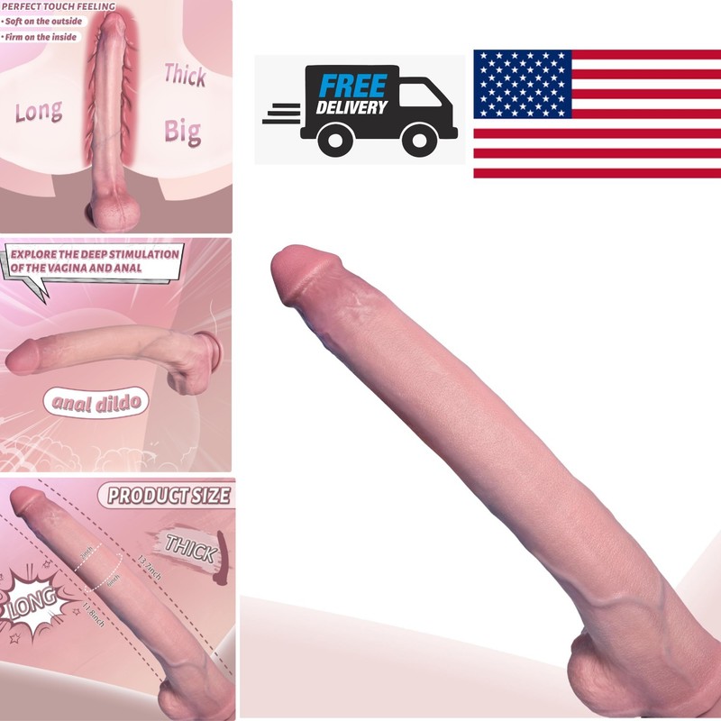 Comfortable 13.7 Inch Silicone Dildo with Suction Cup for Hands Free Enjoyment