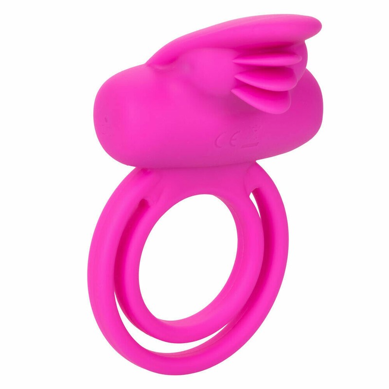 Silicone Rechargeable Dual Clit Flicker Vibrating Male Cock Ring – Pink