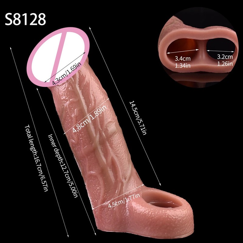 Silicone Penis Sleeve With Foreskin Head Reusable Condoms Rings Extender Sex Toy