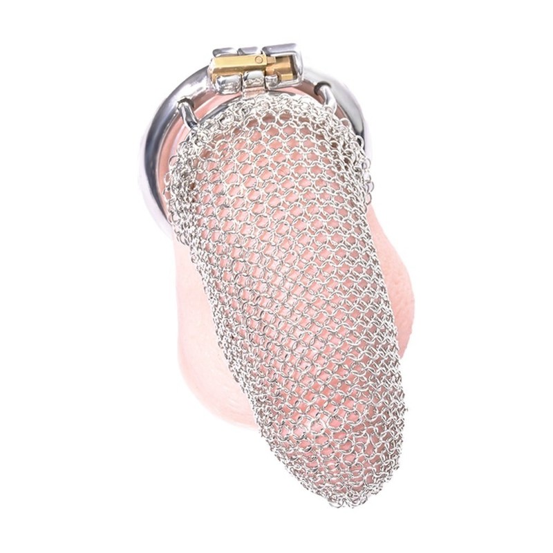 Male Stainless Steel Fishnet Chastity Device Men Mesh Cage Device Lock Men BDSM gallery