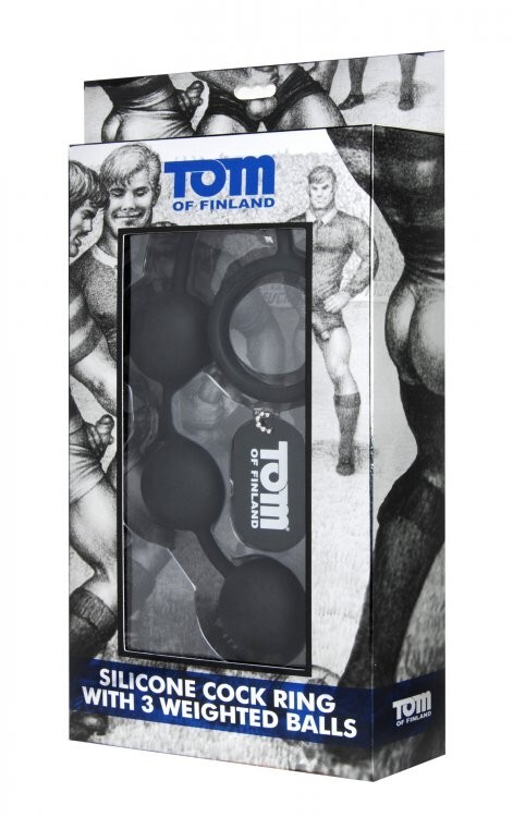 XR Brands Tom of Finland Silicone Male Cock Ring W/3 Weighted Balls, New