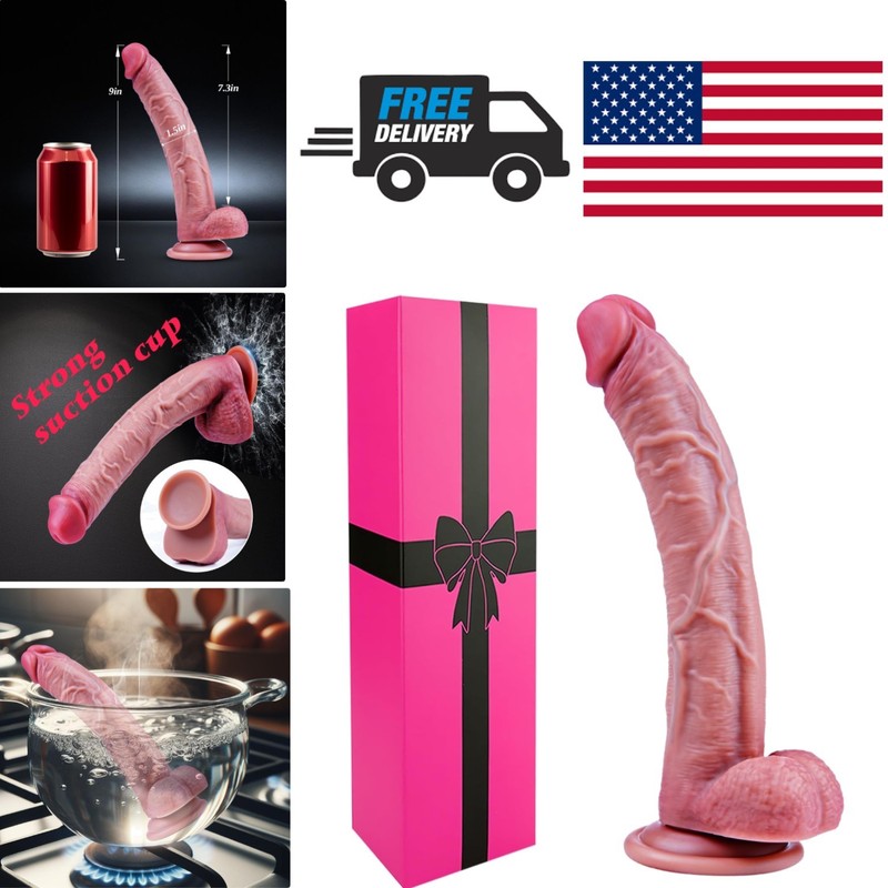 Ultra Realistic 9 Inch Silicone Dildo Waterproof Suction Cup for Hands Free Play
