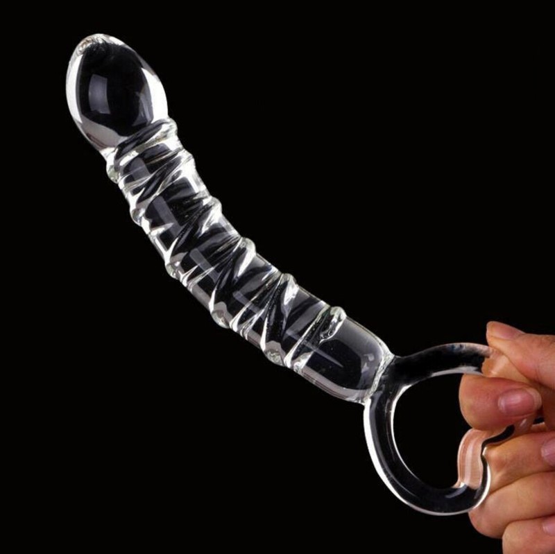 Heart Crystal Glass Dildo, Ribbed Clear Dildo, Glass Anal Butt Plug, Glass Wand