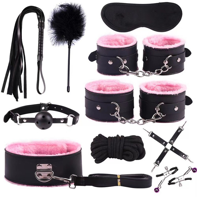 10pcs SM Set Adult Sex Toy for Couple BDSM Restraint Kit Bondage Handcuff Fetish gallery