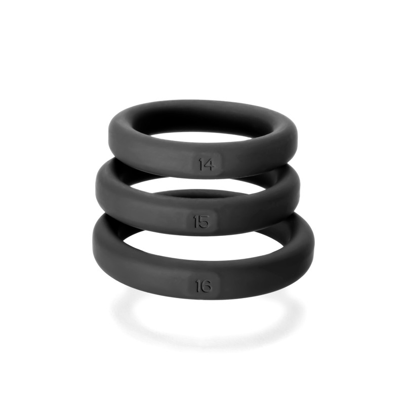 Perfect Fit Xact-Fit 3 Silicone Rings Black - Sizes #14-15-16 - Penis Cock Rings gallery
