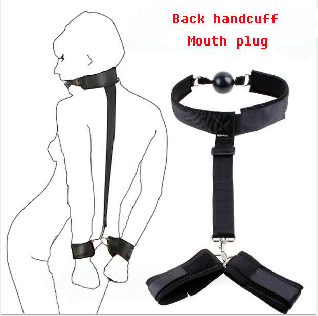 Bondage Restraints SM Games Nylon Wrist To Collar Handcuffs Ankle Cuffs Mouth 04