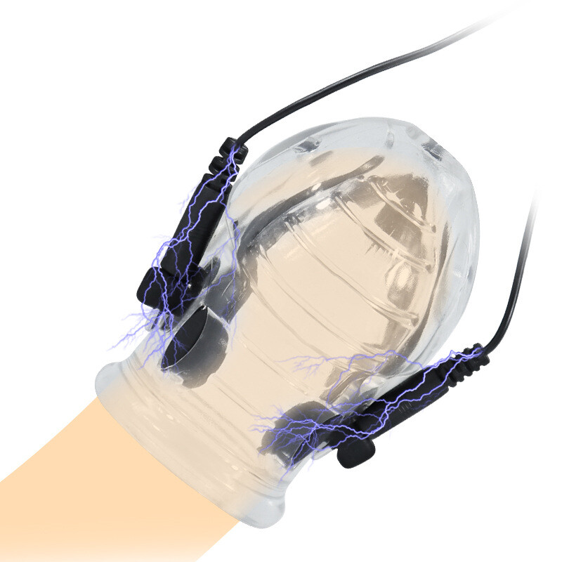 Electric E-Stim Shock Cock Cage Chastity penis Stretcher Cock Ring Male Training gallery