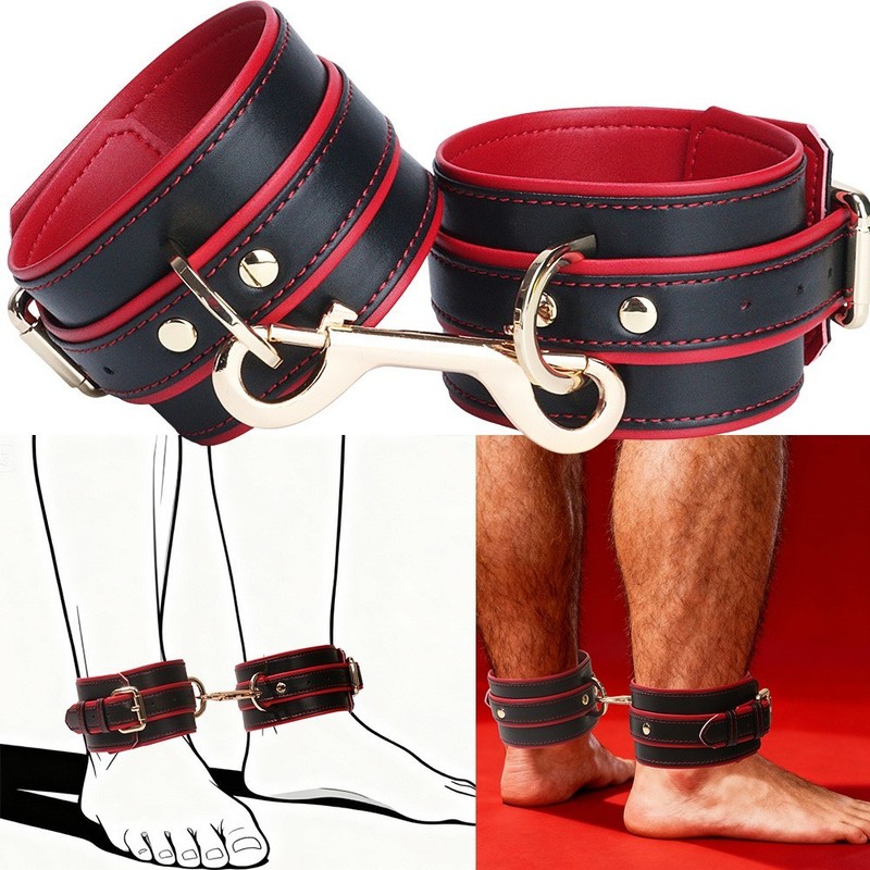 Adjustable Soft Padded Leather Ankle Cuffs BDSM Bondage Restraint Set for Adult