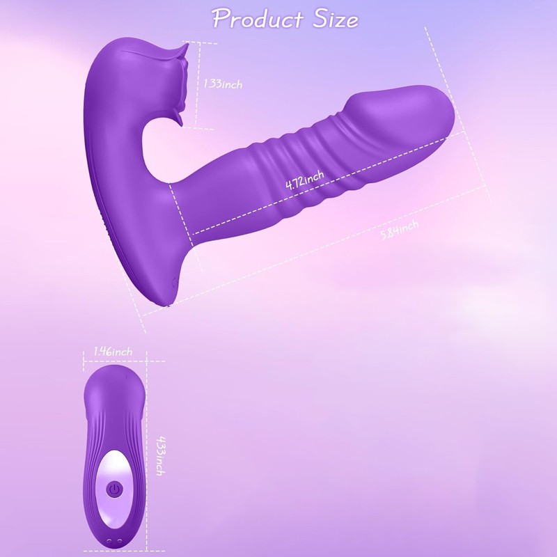 Women Rose Sucking Clitoral Vibrator Thrusting Dildo 2in1 Sex Toys w/Remote US gallery