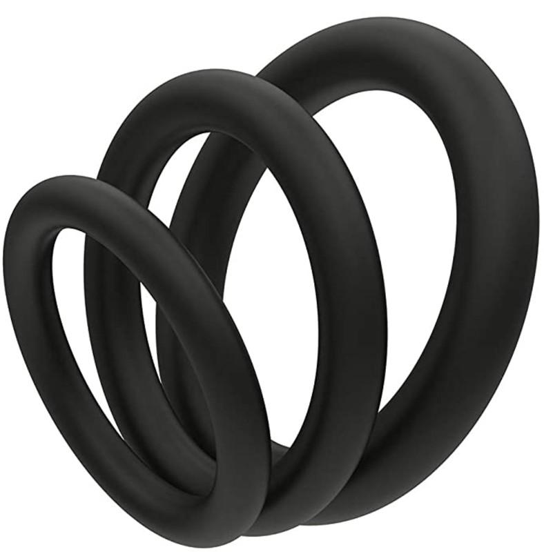 3pc Premium Silicone Cock Rings/Exercise Bands GET HARD LAST LONGER – Black