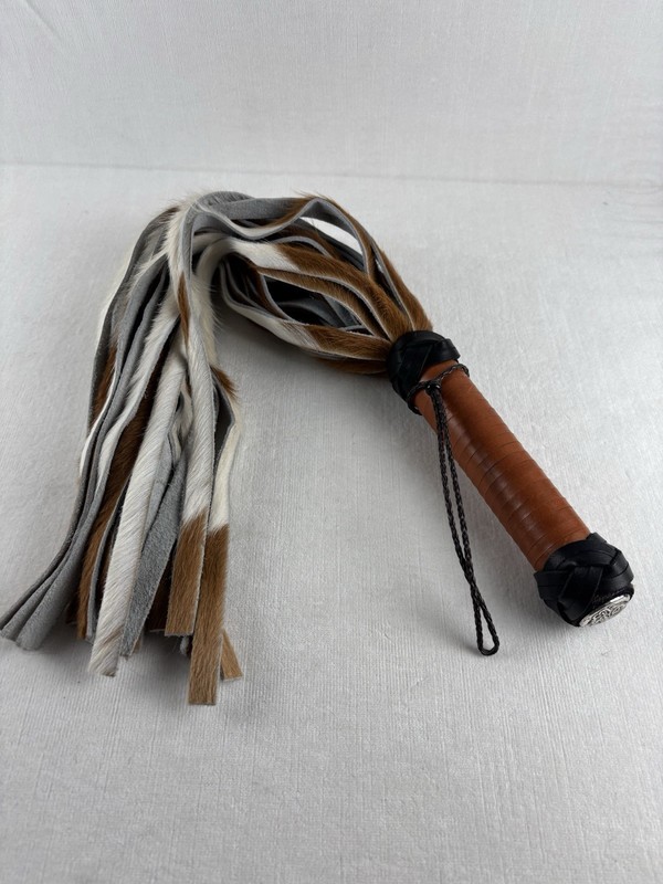 Flogger 100% Genuine Leather Tan & White 25” Erotica Fetish Roll Play Bondage