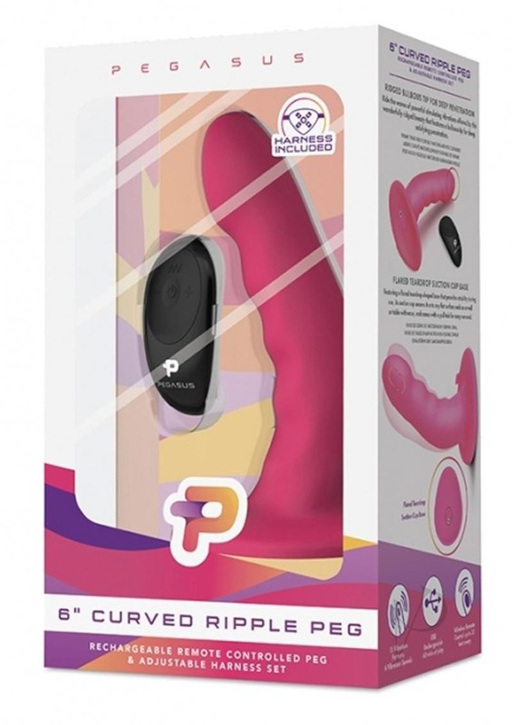 Pegasus Curved Ripple Peg Rechargeable Dildo with Remote Control 6in – Pink
