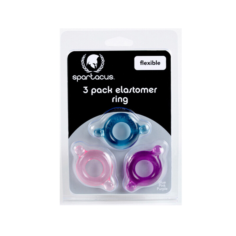Elastomer cock ring 3-pack Purple, Blue, Pink Stretchy Erection Enhancers