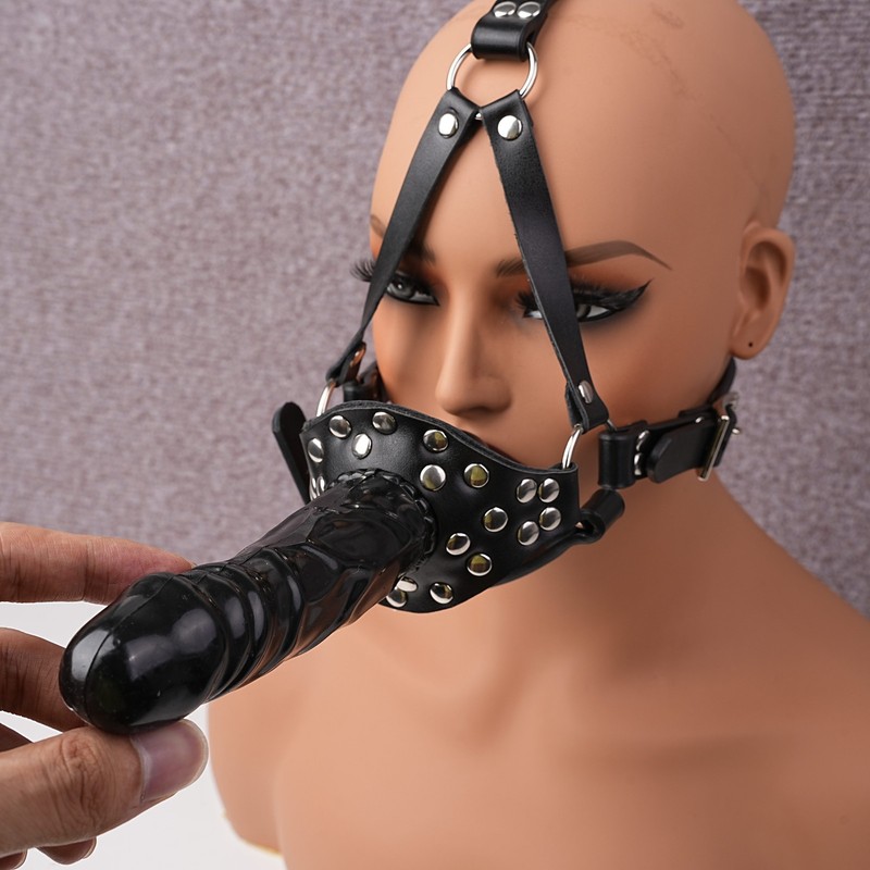 Bondage Head Harness with Double-Ended Dildo Men Plug Open Mouth Gag Sex Toys gallery
