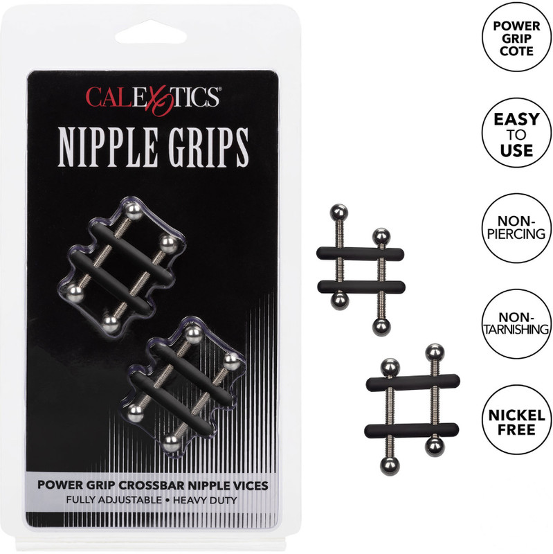 NIPPLE GRIPS POWER GRIP CROSSBAR NIPPLE VICES BY CALEXOTICS – BLACK & SILVER