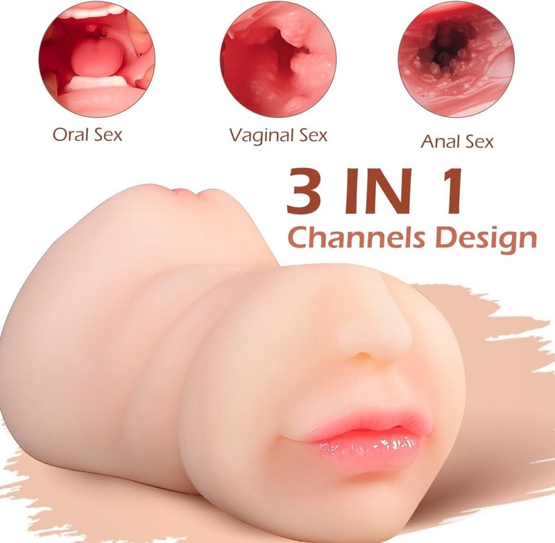 3 in 1 Male Masturbator with Realistic Face and Textured Mouth Vagina Anus gallery