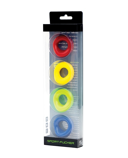 Penis Ring SET Orgasm Delay Sport Loveer The Wedge 4pk Assorted Colors Stretch