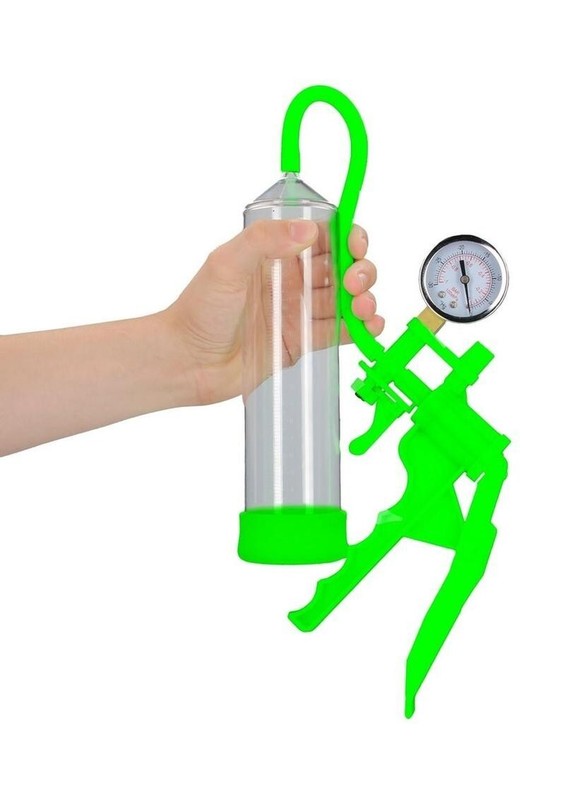 Ouch! Glow in the Dark Elite Beginner Pistol Grip Silicone penis-pump Neon Green gallery