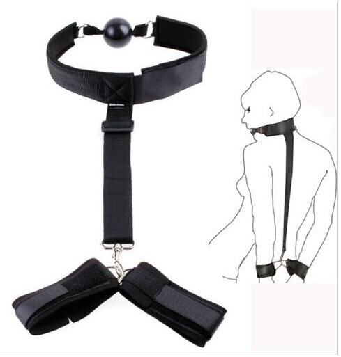 Body Harness Handcuff Back Fetish with Mouth Gag Nipples Clamps Stimulator BDSM