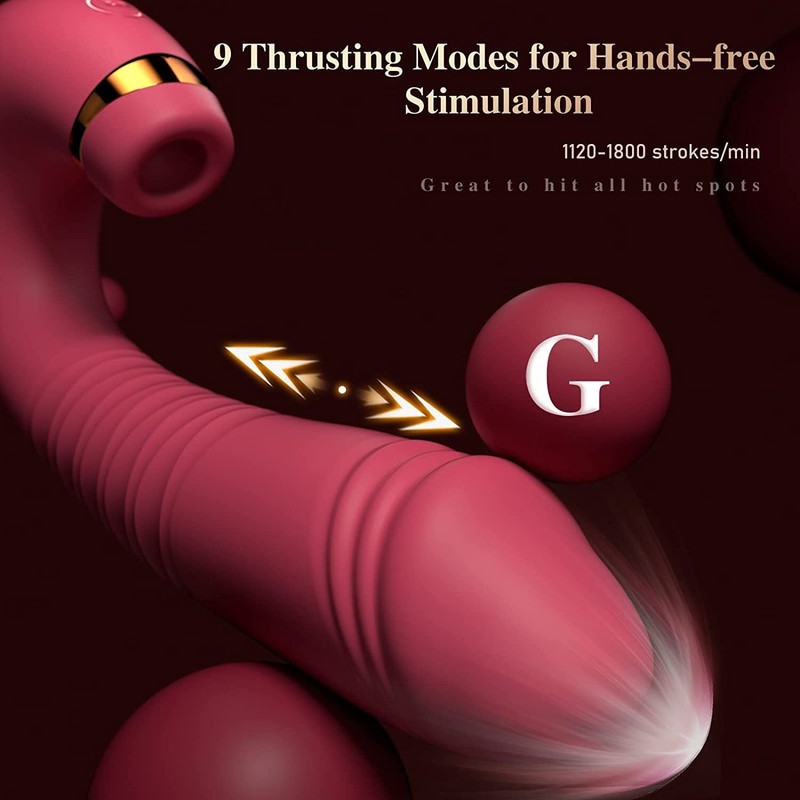 Adult Sex Toys Women Sex Toy - 2in1 Thrusting Dildo 9 Air Pulsing Suctions (Red) gallery