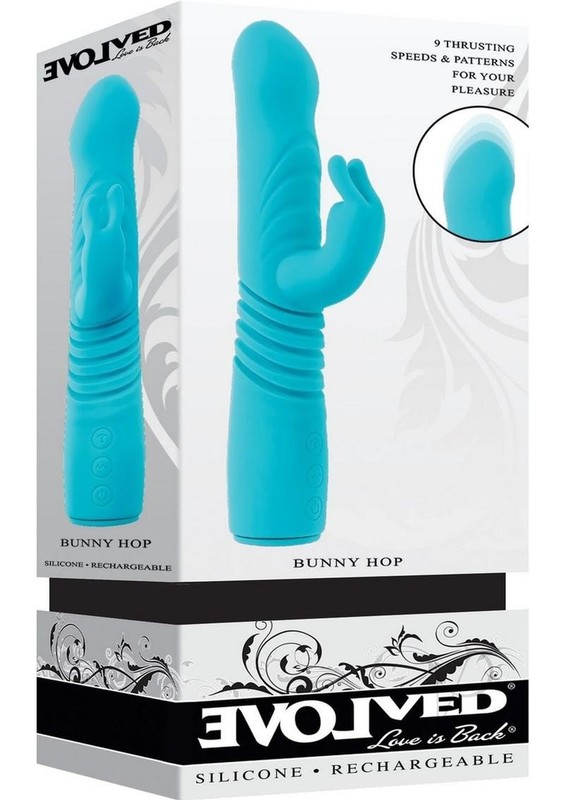 Bunny Hop Rechargeable Silicone Throbbing Rabbit Vibrator – Blue