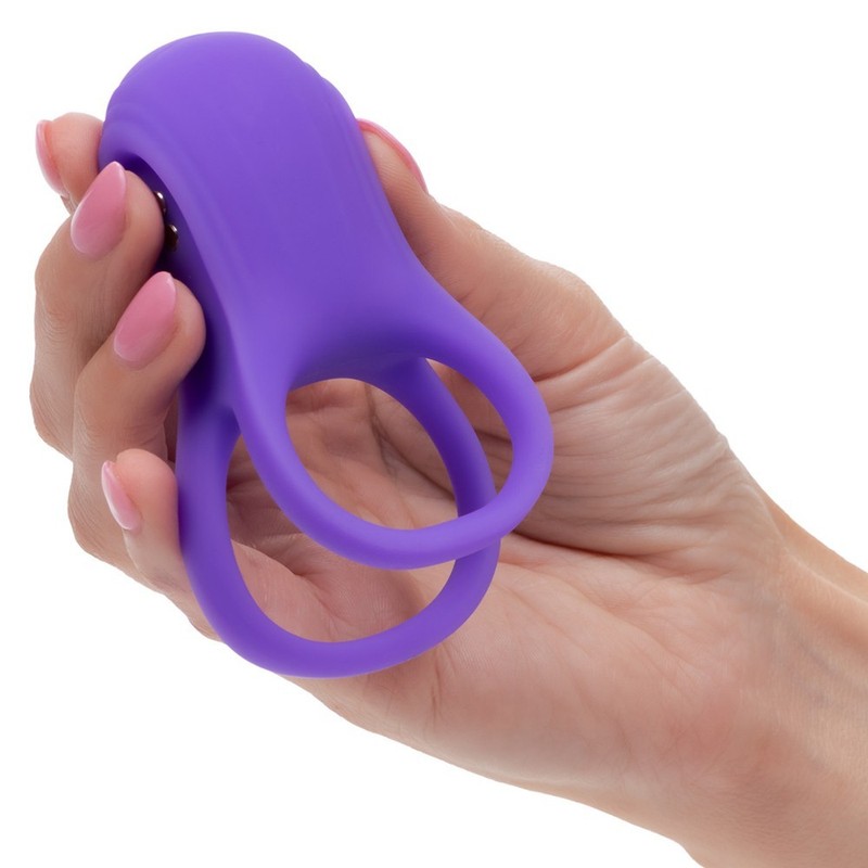 Cal Exotics Basic Essentials Rechargeable Dual Support Penis Cock Ring - Purple gallery