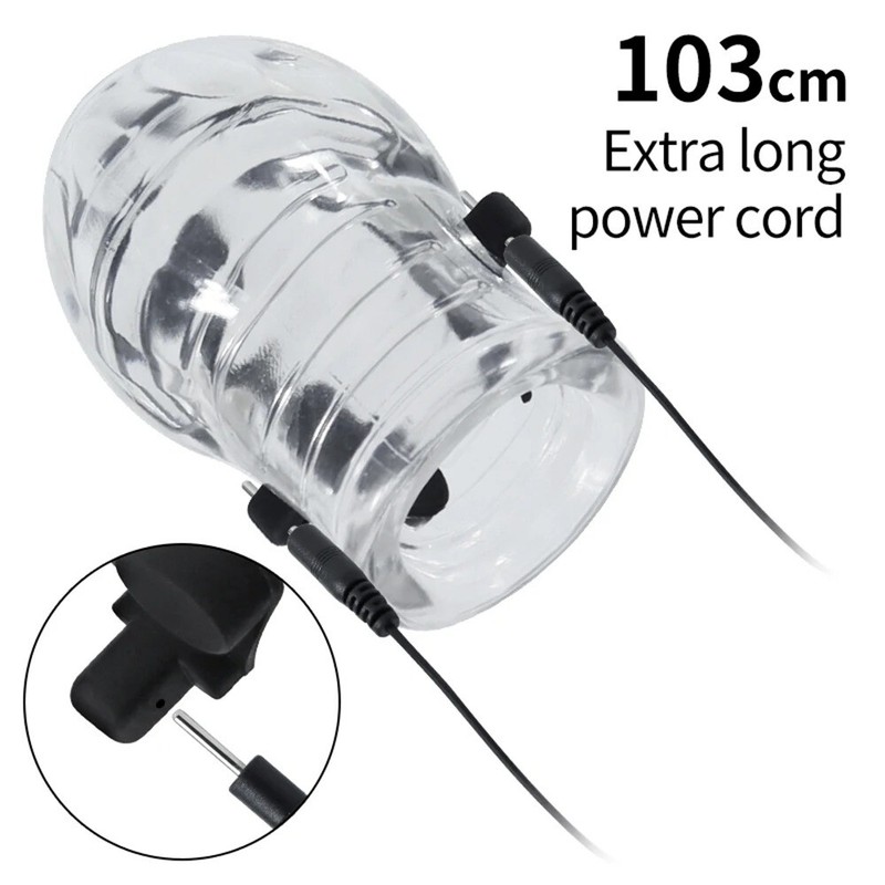 Electric E-Stim Shock Cock Cage Chastity penis Stretcher Cock Ring Male Training gallery