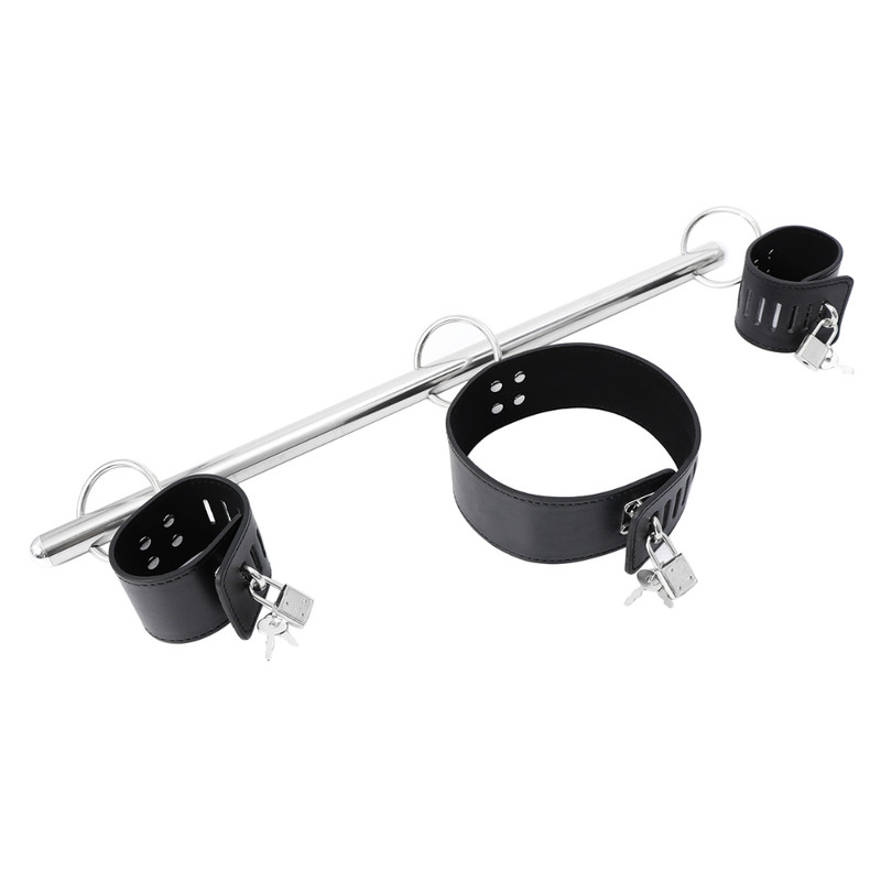 Black Faux Leather Adult Neck Collar Wrist Cuffs Bondage Handcuffs BDSM Roleplay