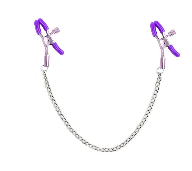 Metal Nipple Clamp with Metal Chain Bdsm Sex Product Purple B1