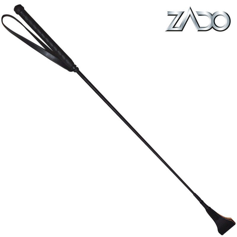 Zado Crop Strap Wrapped Handle Black Leather Flat Tip Whip