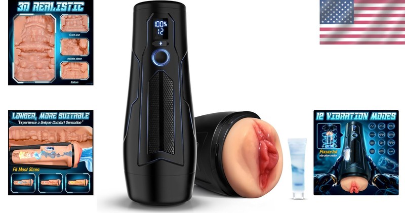 Vibrating Male Masturbator 12 Modes Black TPE Pocket Pussy for Ultimate Pleasure gallery